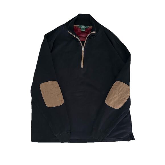 Woolrich Boysen Black Half Zip Pullover Sweater Brown Elbow Patches Men’s XL - Picture 4 of 7
